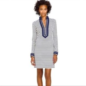 Tory Burch nautical navy cream striped tunic dress size M